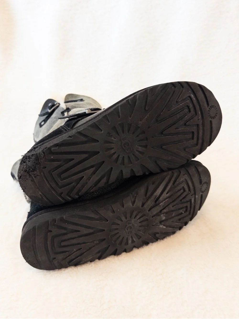 UGG Grey/Black Buckle Boots – Size 8, Gently Used 🐾